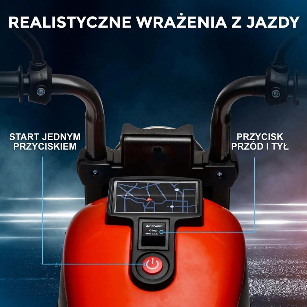 HOMCOM Elektryczny motocykl dla dzieci z reflektorem, demontowalne koła boczne, 76x42x57 cm, Czerwony/Czarny