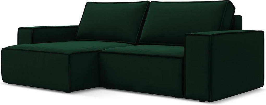 Narożnik lewostronny z funkcją spania - z tkaniny welwetowej - butelkowa zieleń - KIMO