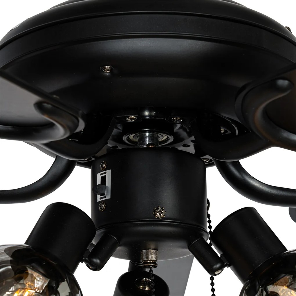 Wentylator sufitowy czarny z drewnem i włącznikiem ciągłym 3-światła - Mistral Vidro