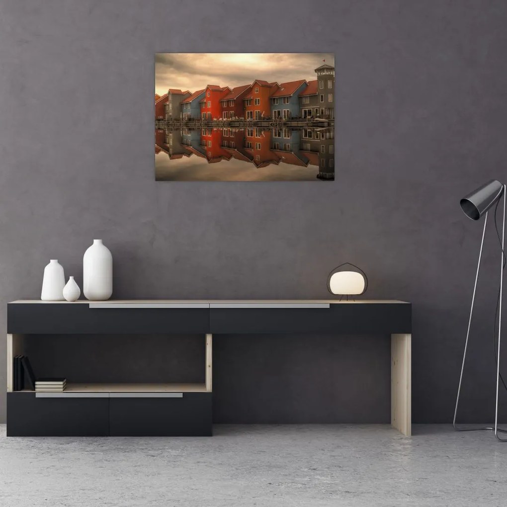 Obraz na szkle - kolorowe domy (70x50 cm)