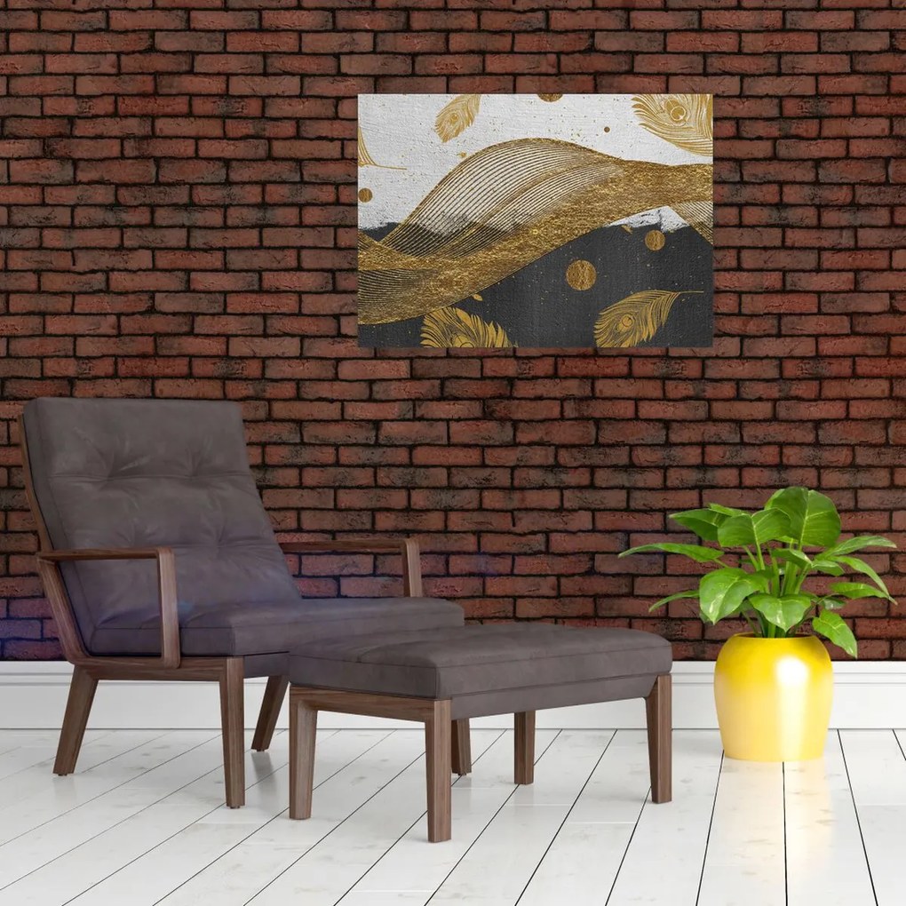 Obraz - Złote piórka (70x50 cm)