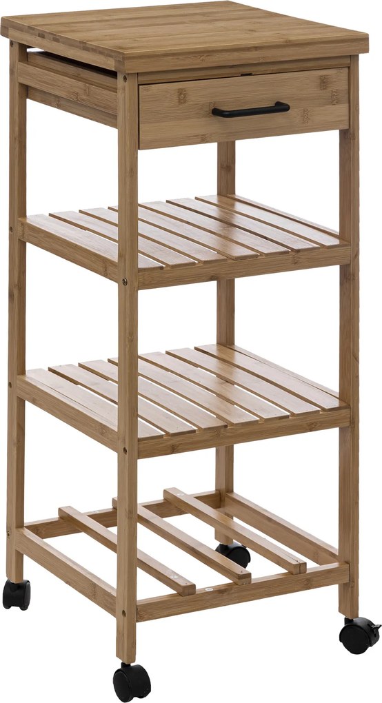 Mobilny regał kuchenny LINHA z szufladką i blatem, bambusowy