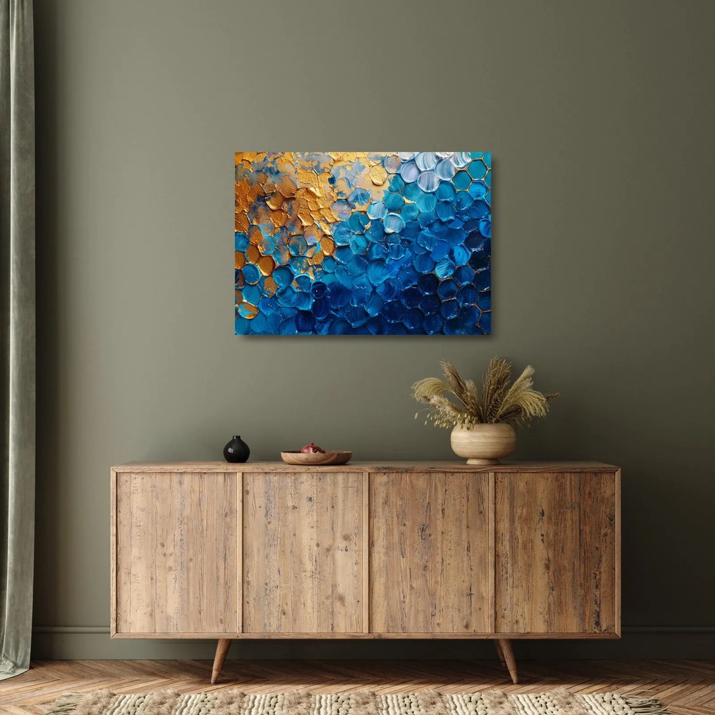Obraz na szkle - Niebiesko-złoty obraz (70x50 cm)