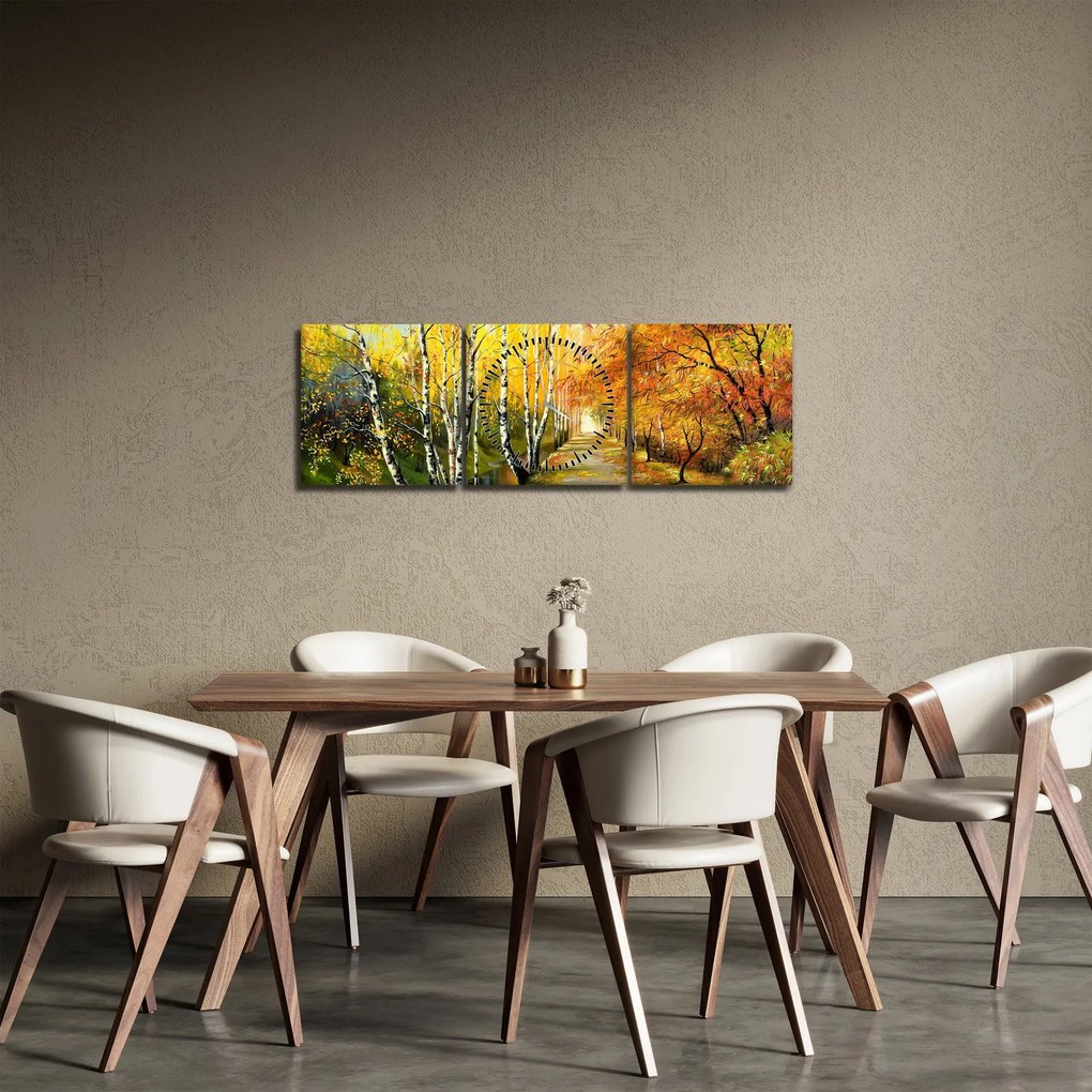 Obraz - Romantyczna aleja wzdłuż wody, obraz olejny (z zegarem) (90x30 cm)