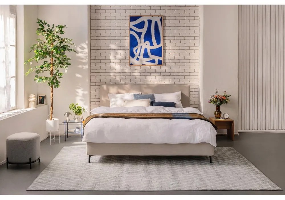 Beżowe tapicerowane łóżko dwuosobowe z materacem i stelażem 180x200 cm Noira Slim – Bonami Selection