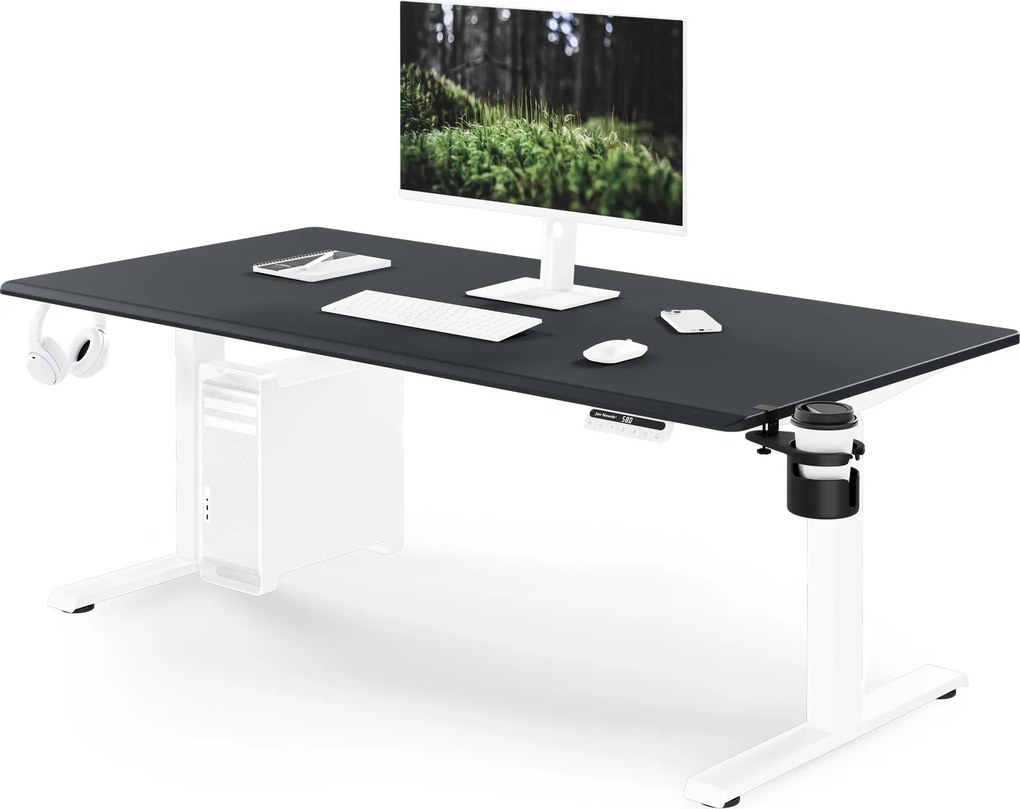 Biurko elektryczne z regulacją wysokości ergonomiczne biało-antracytowe,1600x800 mm: ARIA