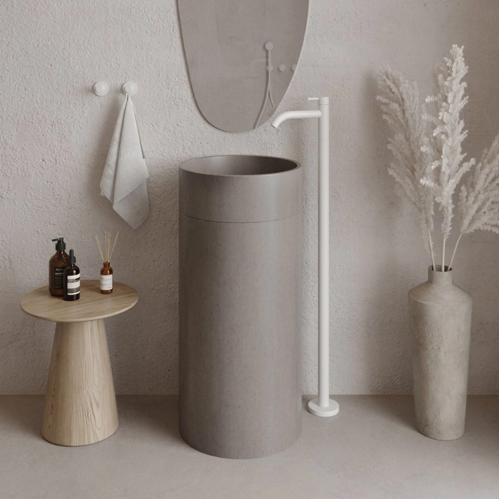 Umywalka betonowa wolostojąca bez otworu na baterię DELIS | Różne kolory : Kolor - Cappuccino, Podłączenie syfonu - Do ściany