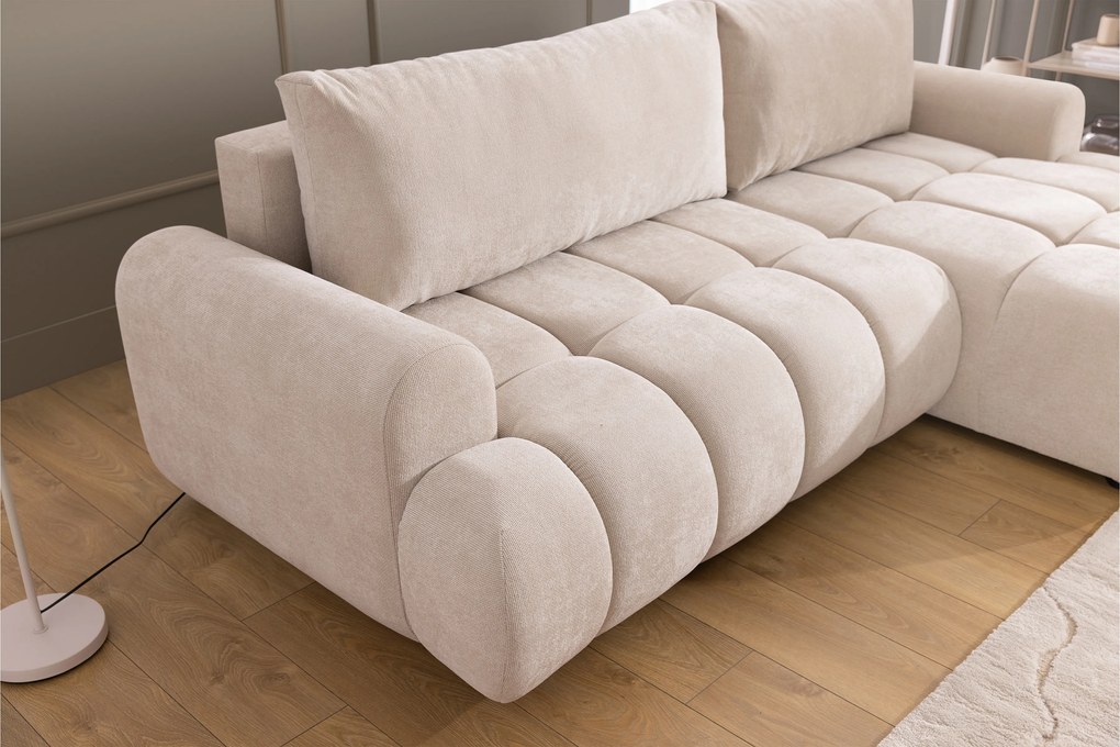 Narożnik Lutario Mini z funkcją spania prawostronny - beżowa plecionka hydrofobowa Venice 2026