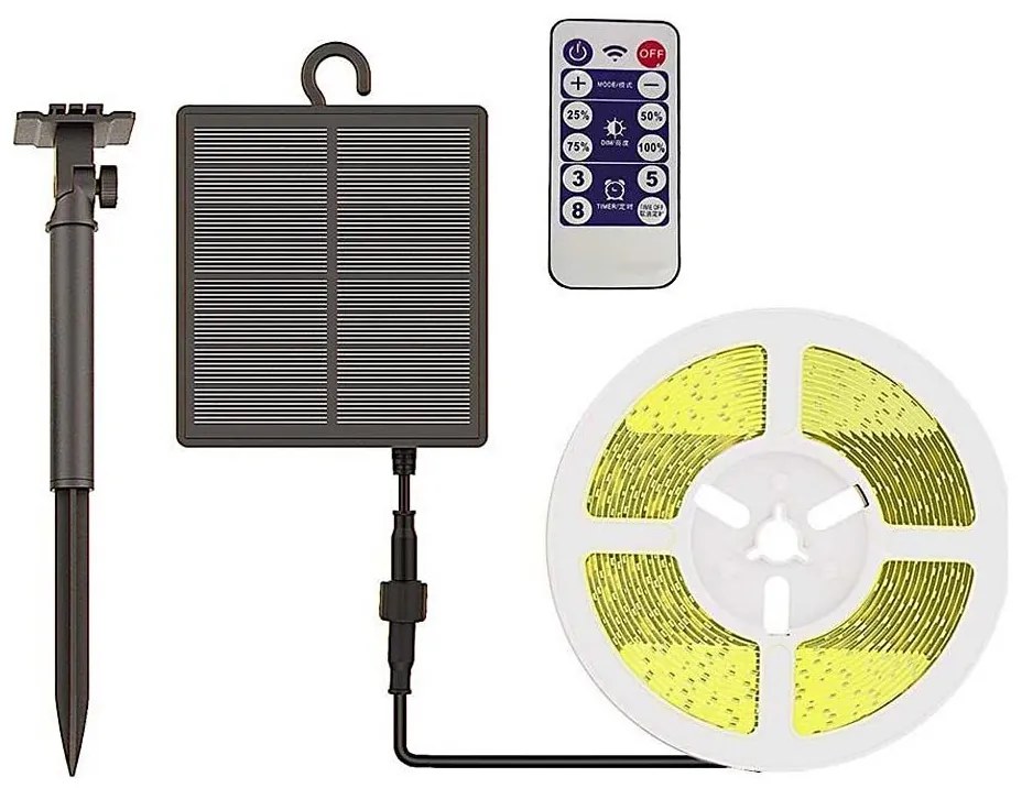 LED Taśma solarna ściemnialna LED/1,2W/3,7V 3000K IP67 5m