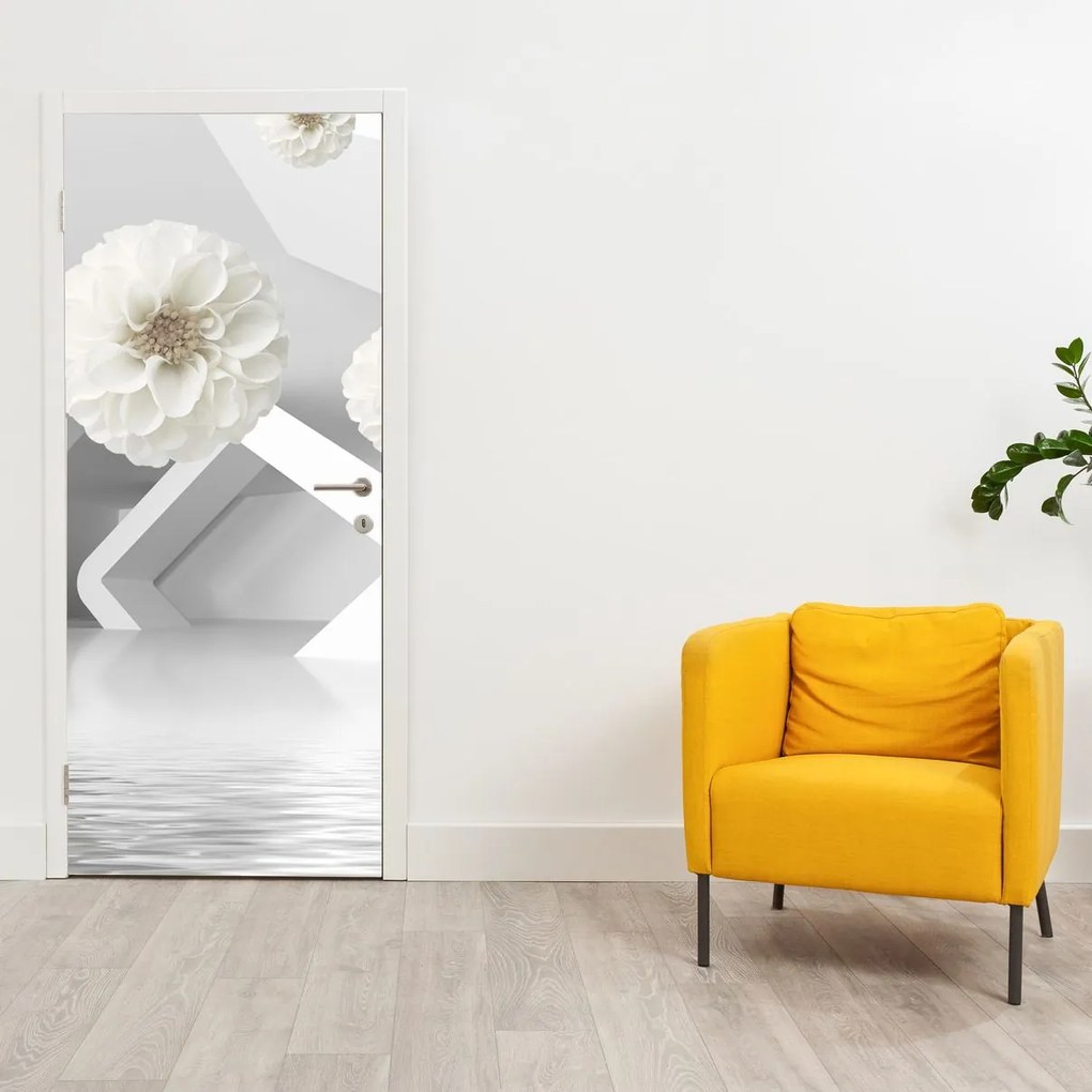 Fototapeta na drzwi - Abstrakcja w białe kwiaty (95x205cm)