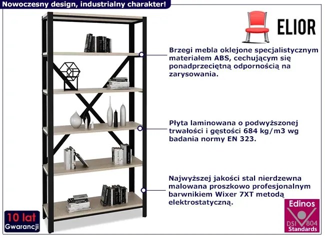 Regał loft z 6 półkami czarny + dąb sonoma - Alwaro 4X