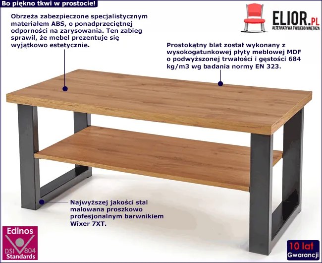 Prostokątna ława z półką dąb wotan E8-Z46