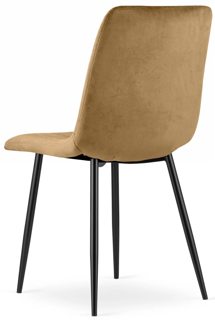 Brązowe krzesło do kuchni LAVA aksamitne z czarnymi nogami