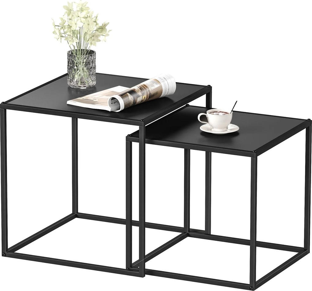 HOMCOM Zestaw 2 Stolików Kawowych Narożnych Nowoczesny Design Stalowa Rama Czarny 40x40x40cm | Aosom PL