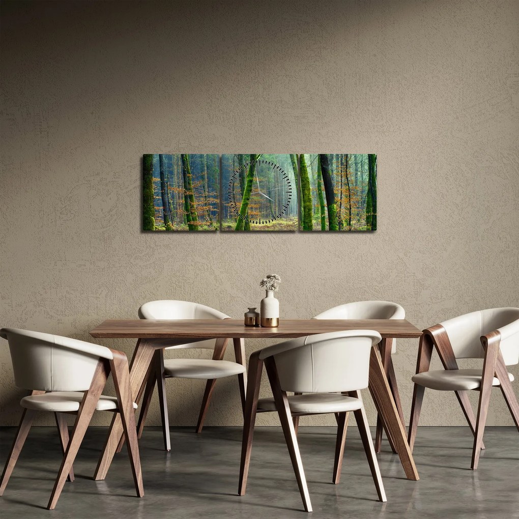 Obraz lasu (z zegarem) (90x30 cm)