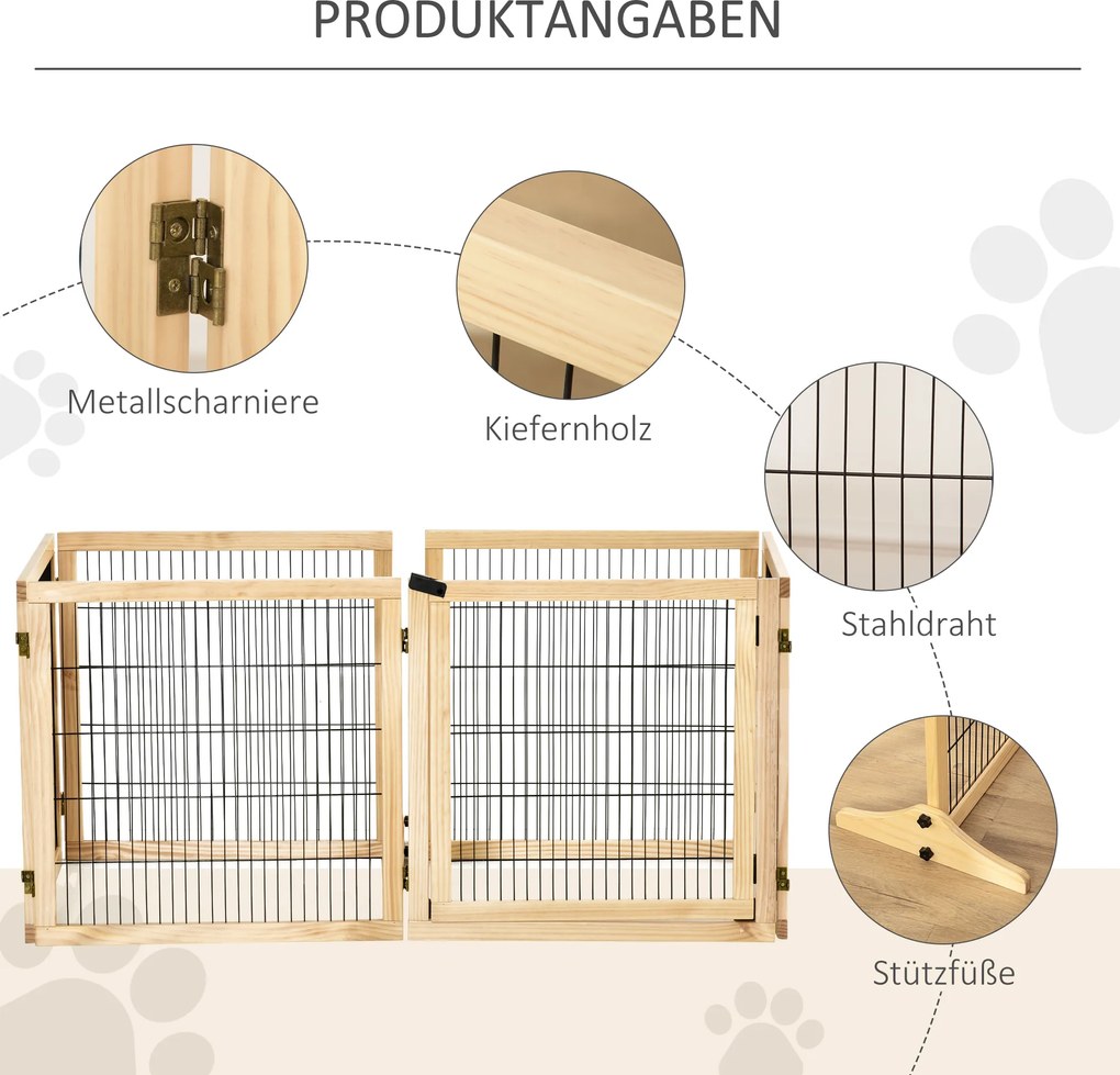 PawHut Ogrodzenia Dla Bydla - Ogrodzenie Dla Psów, Ogrodzenie Drewniane, Ogrodzenie Składane 432x36x70cm Drewno Sosnowe Naturalny | Aosom PL
