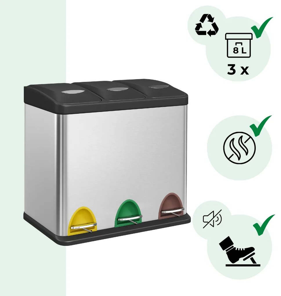Kosz do segregacji odpadów SORT, 24l (3x8l), srebrna Jurhan