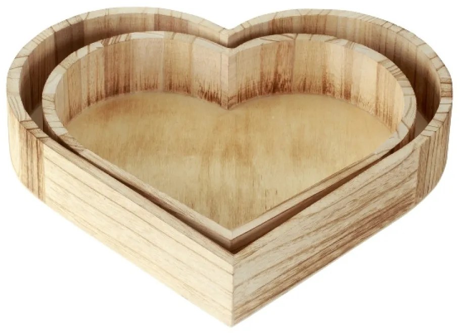 Zestaw 2 drewnianych tacek HEART TRAY