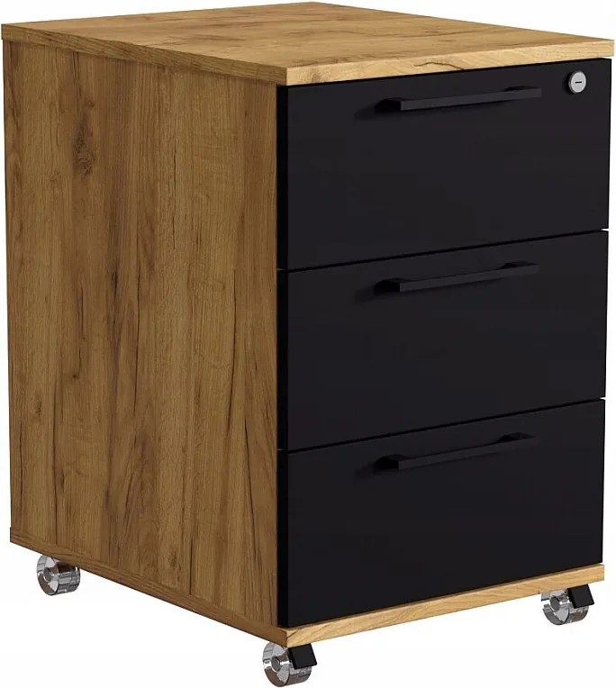 Kontenerek Szafka Mobilna Z Szufladami Na Kółkach Biurowy Dąb Złoty Craft Czarny