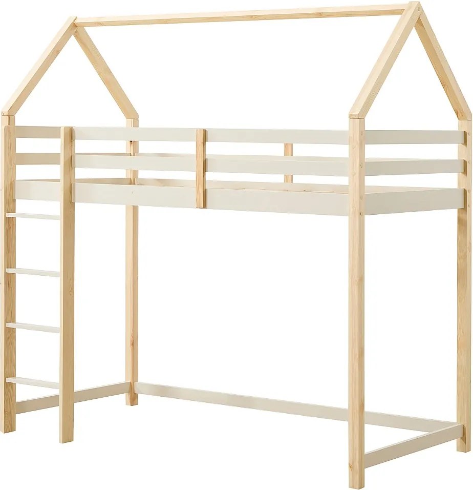 Łóżko piętrowe domek 90 x 190 cm - Lite drewno sosnowe – Beżowo-naturalny - TARZIA