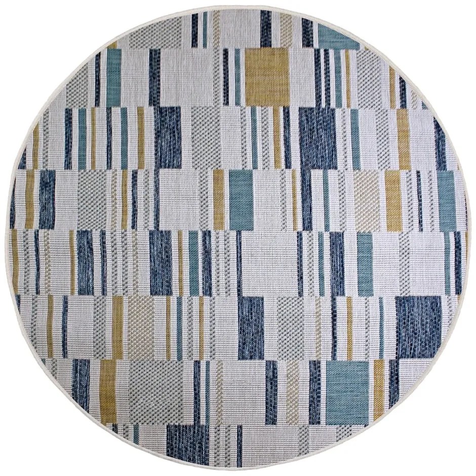 Żółto-niebieski okrągły dywan odpowiedni na zewnątrz ø 160 cm Rosco Geo – Flair Rugs