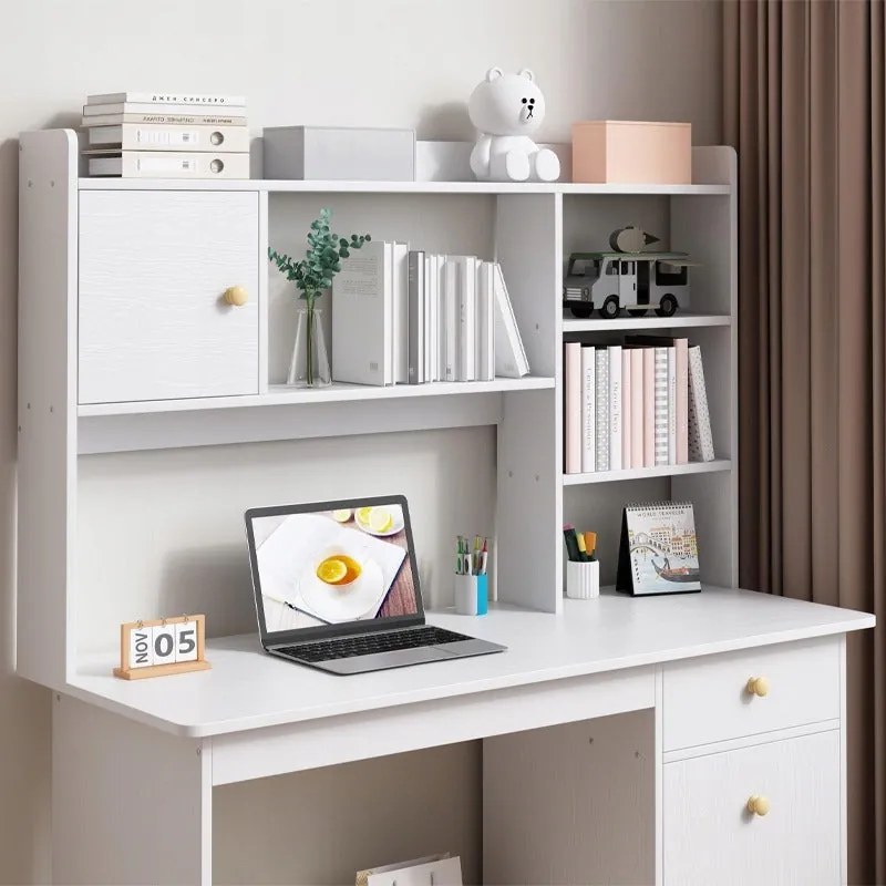 Biurko białe loft pod laptop/komputer skandynawski z 7 półkami