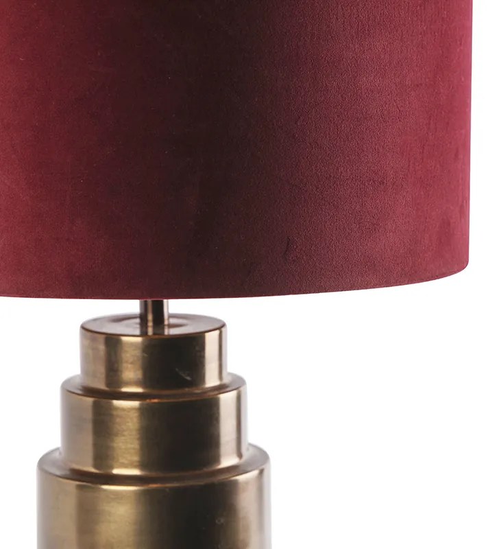 Lampa stołowa w stylu art deco z abażurem z aksamitu w kolorze bordowym z dodatkiem złota 40 cm - Bruut ArtDeco Oswietlenie wewnetrzne