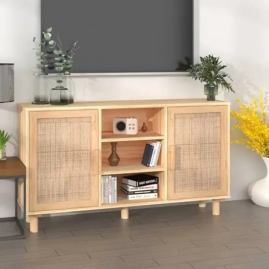 Brązowa komoda z półkami w stylu boho - Lucda 5X