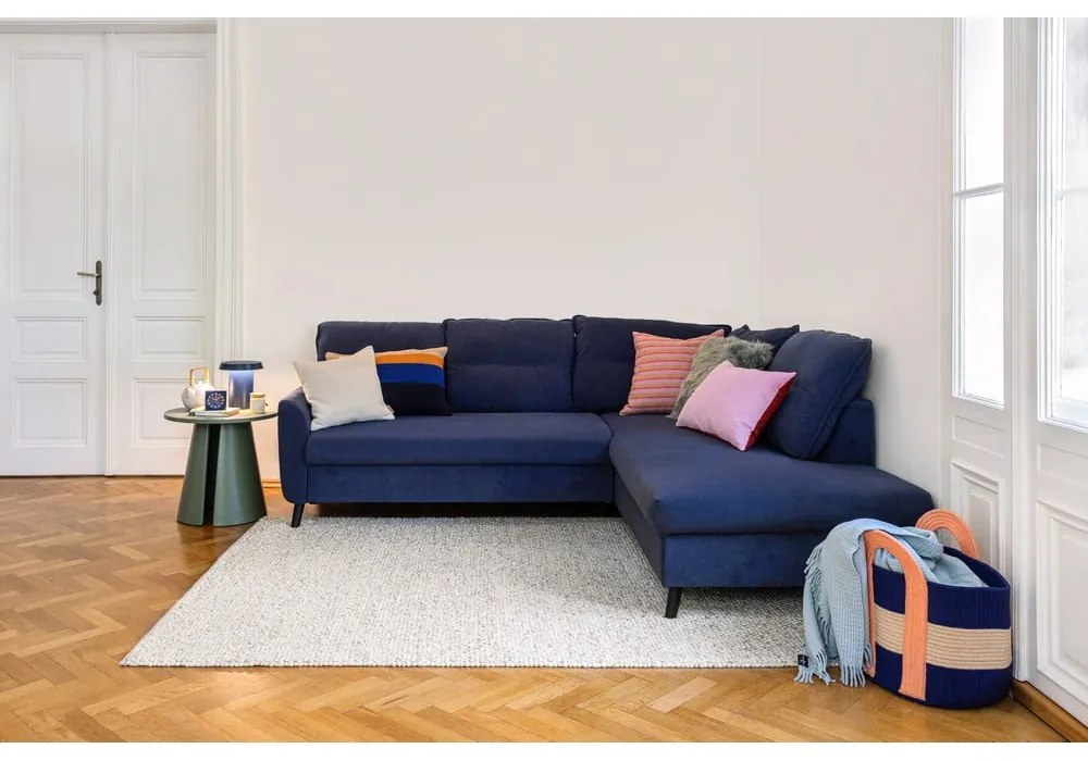 Różowa aksamitna rozkładana sofa w kształcie litery "U" Miuform Stylish Stan, prawostronna