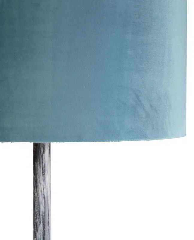 Lampa stojąca antyczny szary z aksamitnym abażurem niebieskim 40 cm - Simplo Retro Oswietlenie wewnetrzne