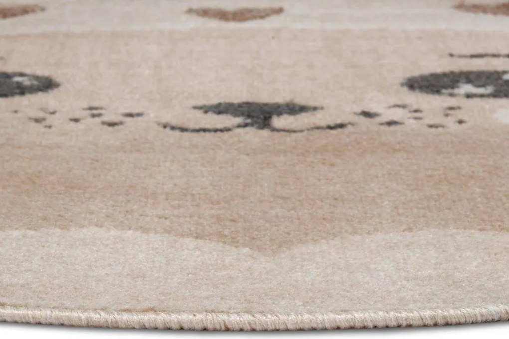 Dywan dziecięcy Adventures – Uroczy kotek kremowo-beżowy koło 100 cm x 100 cm Atest Oeko-Tex