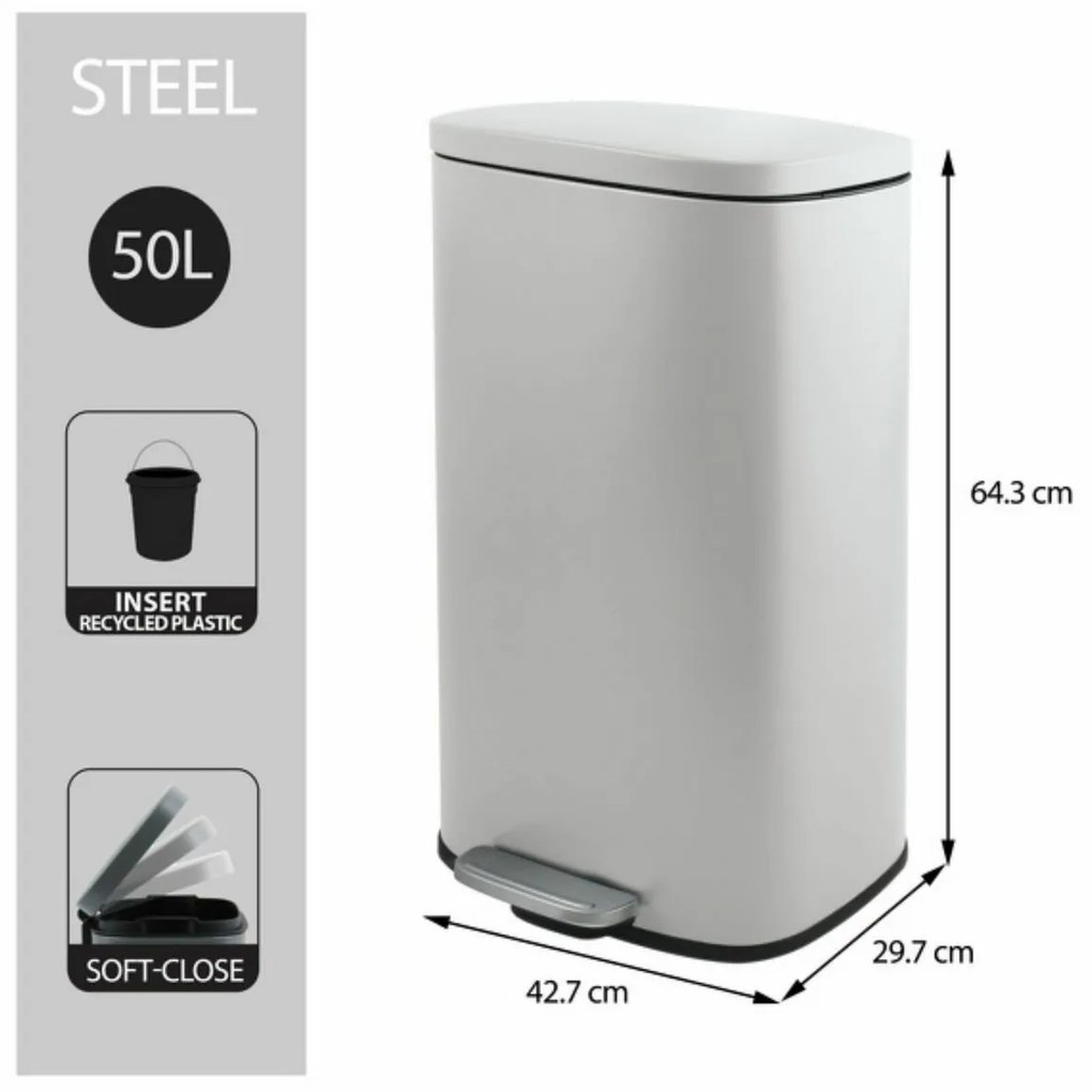 Spirella Kosz na śmieci z pedałem soft-close Akira 50 l, matowy biały, 50 l