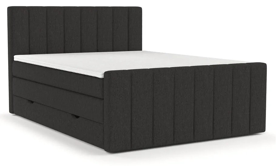 Czarne łóżko boxspring ze schowkiem 140x200 cm Ruby – Maison de Rêve