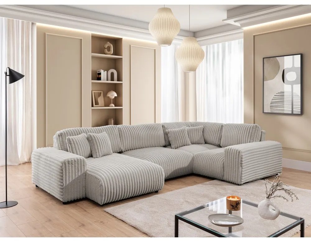 Jasnoszary sztruksowy narożnik (prawostronny/w kształcie litery U) Justin – Ropez