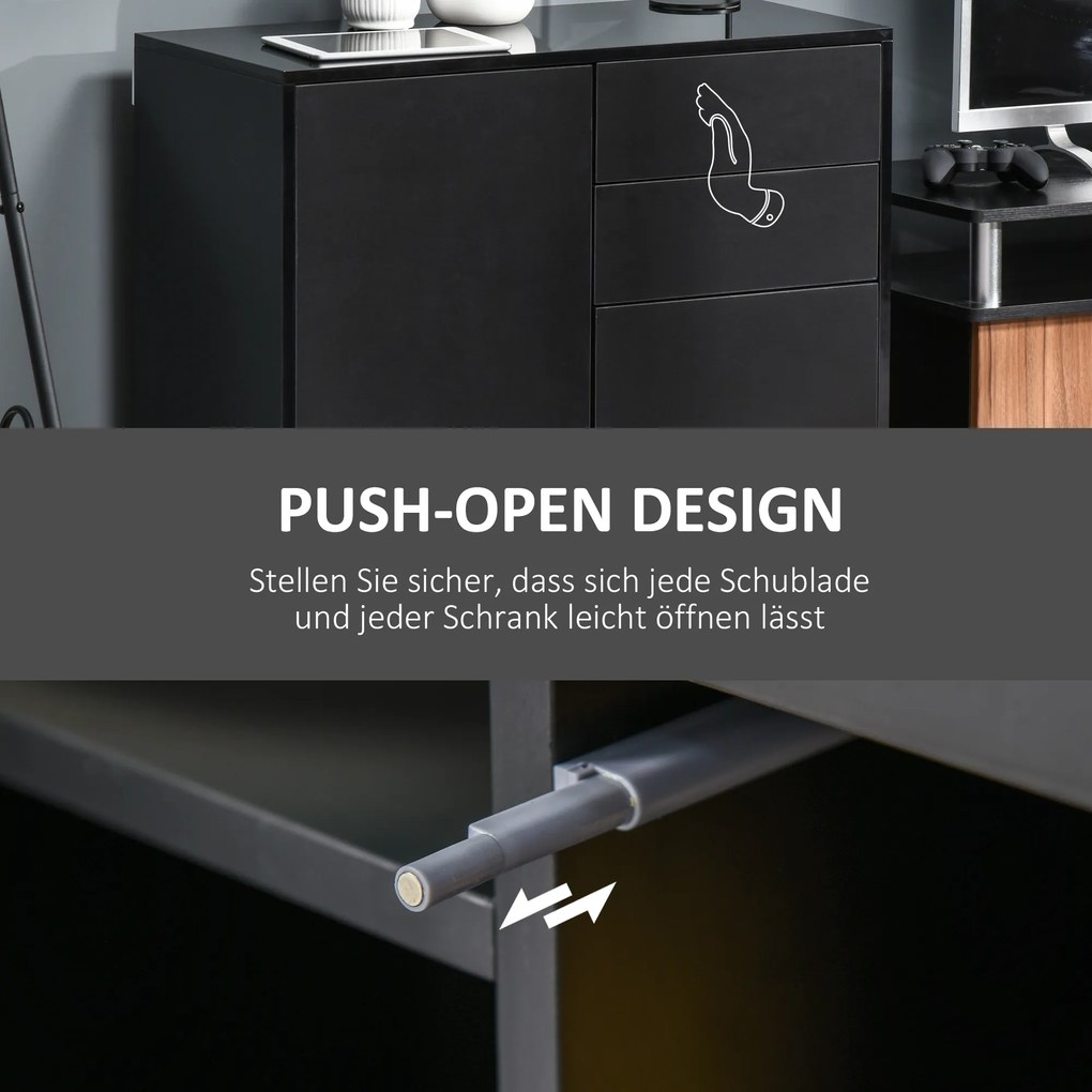 HOMCOM Kredens Komoda Kredens, 2 Szuflady, 2 Szafki, 105 cm x 40 cm x 76 cm, Czarny