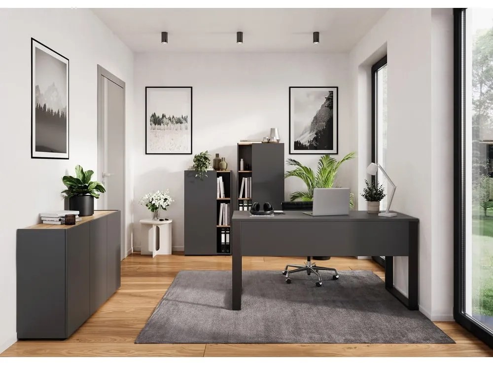 Antracytowy regał w dekorze dębu 61x110x34 cm Adrano – Germania