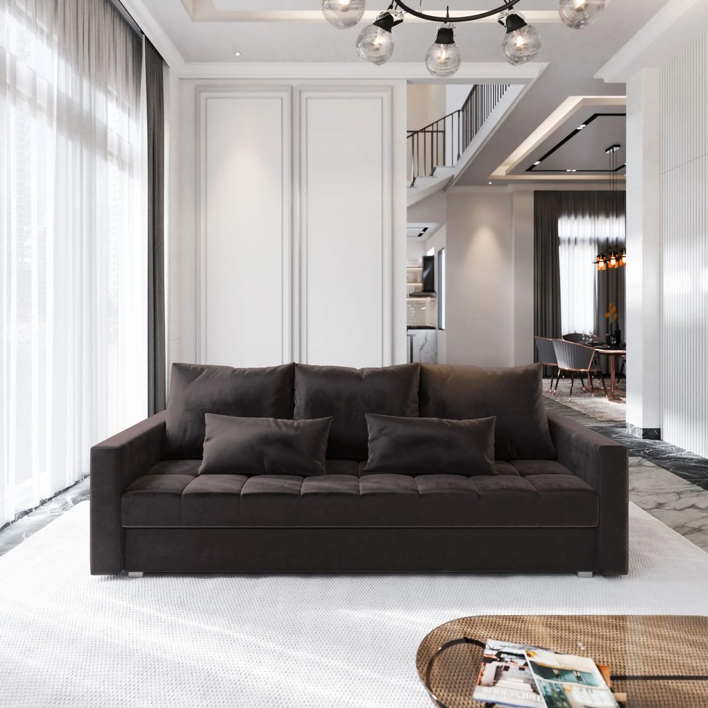 Masseno Sofa SIRO z funkcją spania i pojemnikiem na pościel, Rozkładana sofa - Brązowy, KRONOS 06