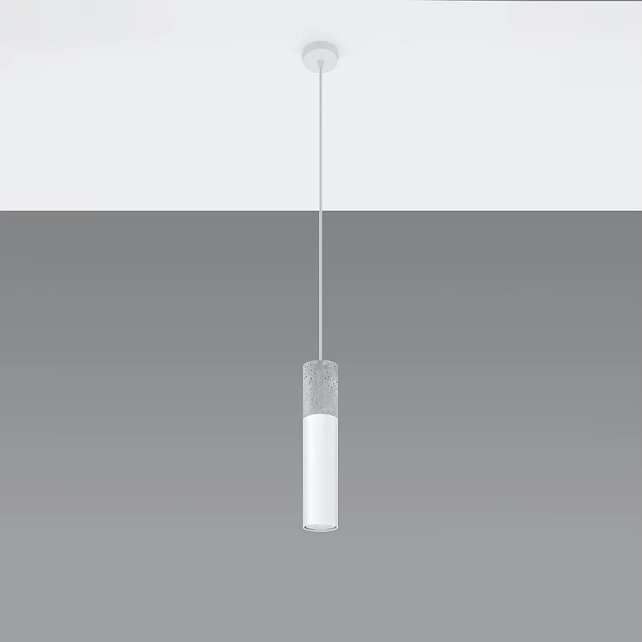 Lampy wiszące nowoczesny Lume, stal/beton - 1 źródło światła 4000K - L.8 x H.105 cm - biały/szary