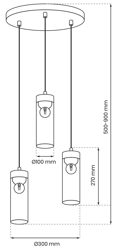 Lampa wisząca ELICA 3xE27, potrójna, szklana, drewno, na kole