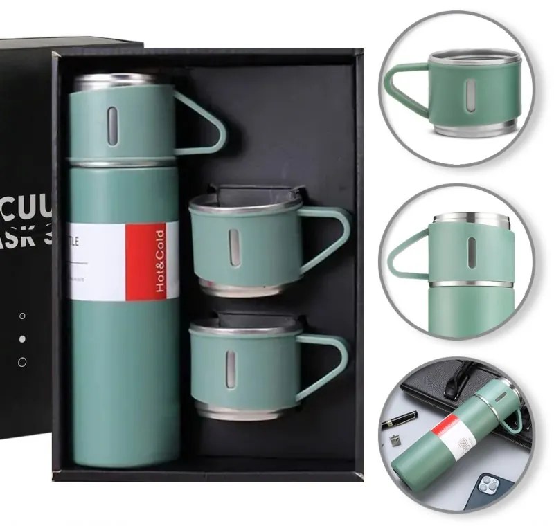 Termos 500 ml z 3 kubkami HOT&COLD, zielony