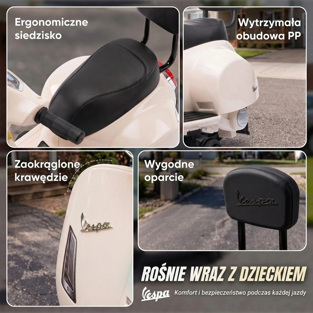 AIYAPLAY Elektryczny motocykl dziecięcy Mini Vespa GTS 6V z akumulatorem litowym Ergonomiczne siedzisko i oparcie 1,5-3 lat | Aosom PL