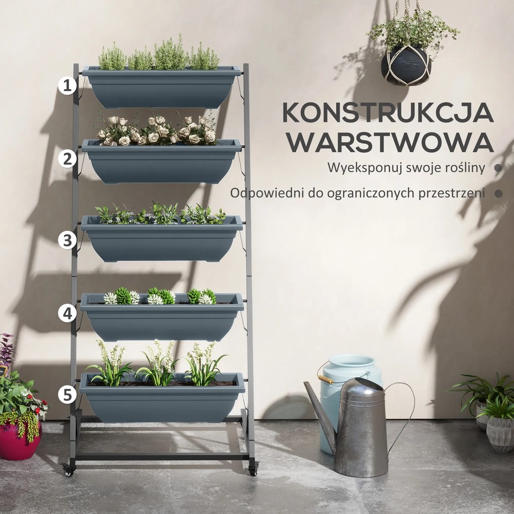 Outsunny kwietnik ogrodowy składany na kwiaty z donicami odporny na warunki atmosferyczne szary czarny | Aosom PL