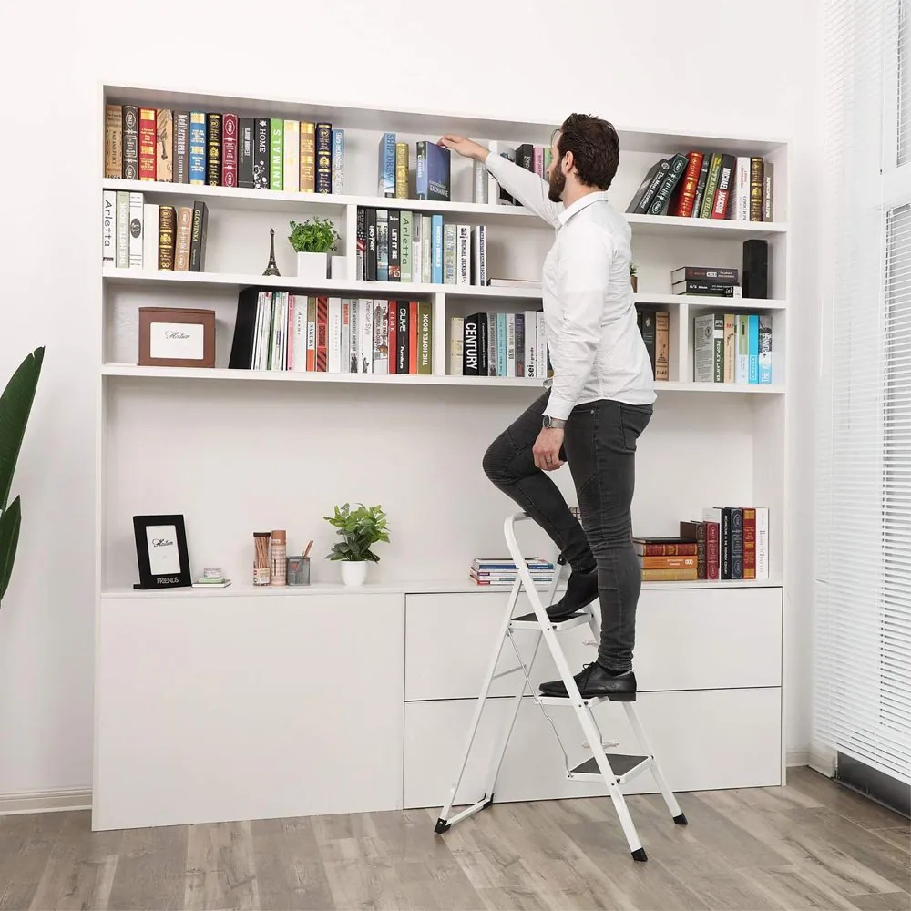 Składana drabinka STEP, 3 stopnie, max. 150 kg, biały/czarny SongmicsHome