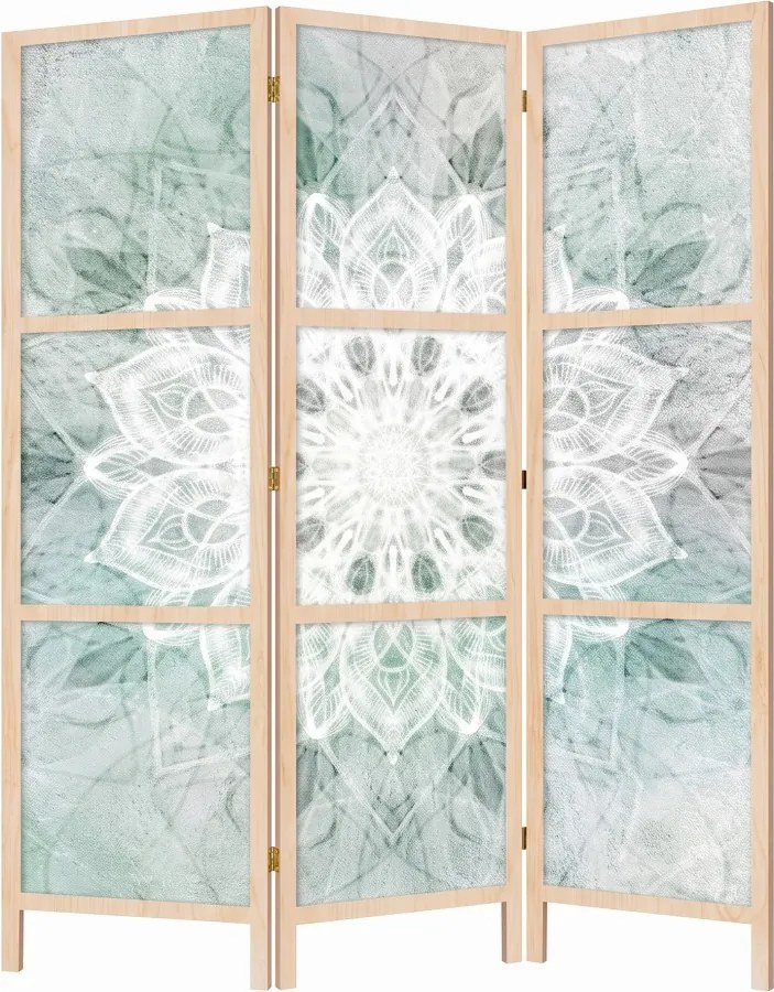 Parawan pokojowy 3-częściowy 135x172 drewniany japoński Jednostronny dekoracyjny boho zen Szary Zielona Mandala Zen