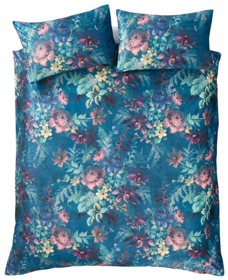 Zielononiebieska aksamitna pościel dwuosobowa 230x220 cm Bridgerton Romantic Floral – Catherine Lansfield
