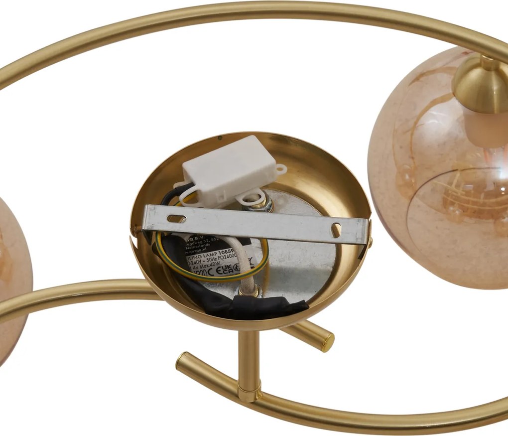 Nowoczesna lampa sufitowa mosiężna z bursztynowym szkłem 4-punktowa - Alanis