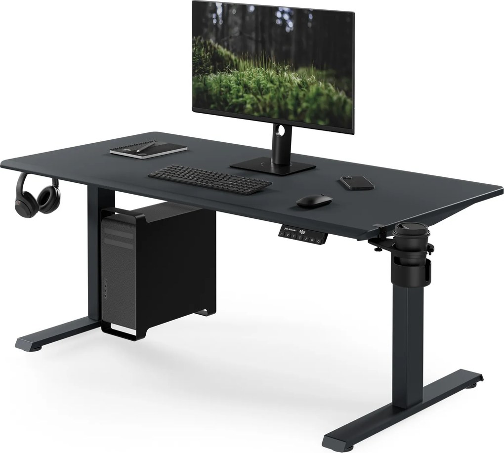 Biurko elektryczne z regulacją wysokości ergonomiczne antracytowe,1400x700 mm: ARIA