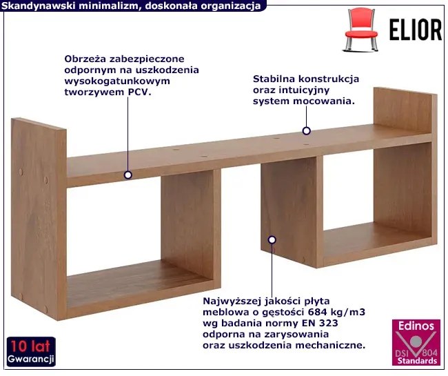 Minimalistyczna półka wisząca w kolorze orzech - Dorsa