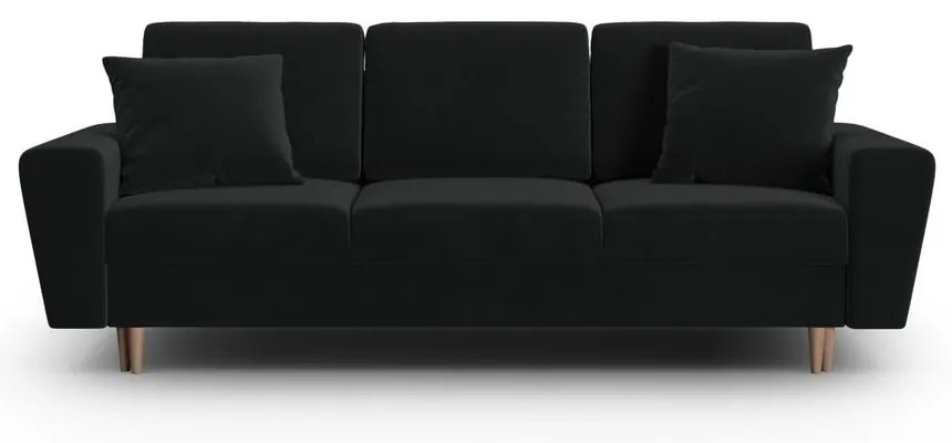 Czarna aksamitna rozkładana/ze schowkiem sofa 235 cm Kyoto – Cosmopolitan Design