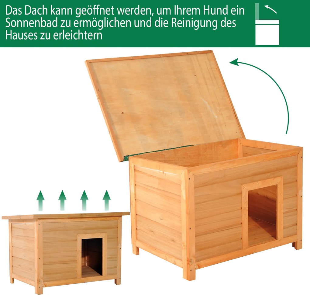 PawHut Buda dla psa Domek drewniany Legowisko Żółto-zielony 82x58x58cm Odporny na warunki atmosferyczne | Aosom PL